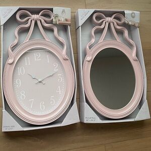SOLD! NIB Ballet Bow Pink Wall Clock and Mirror Set
